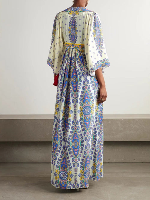 Casual Loose Printed V Neck Maxi Dress