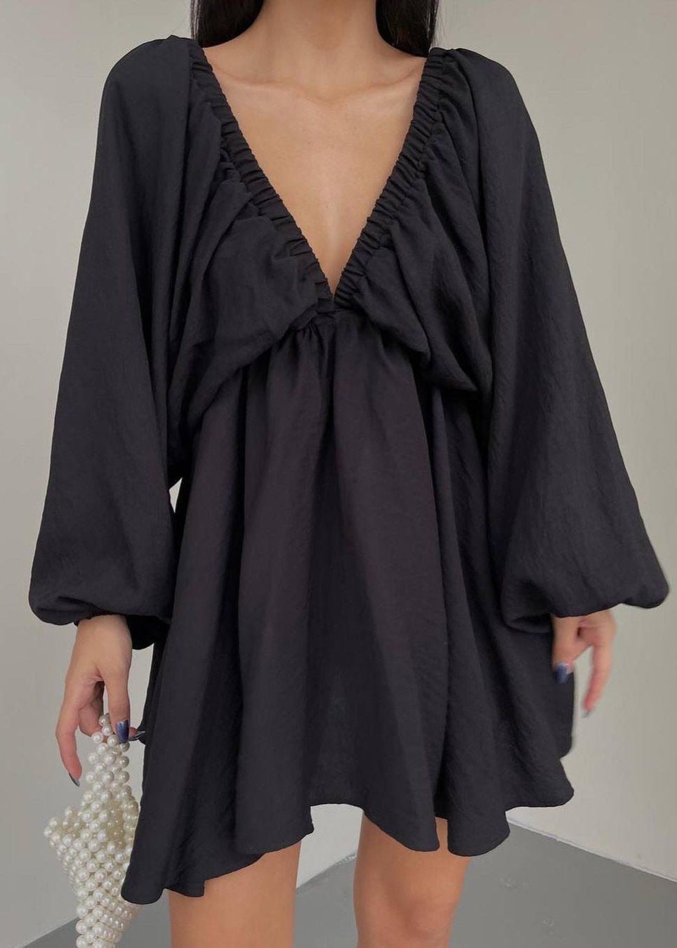 Women's V Neck Lantern Sleeve Dress