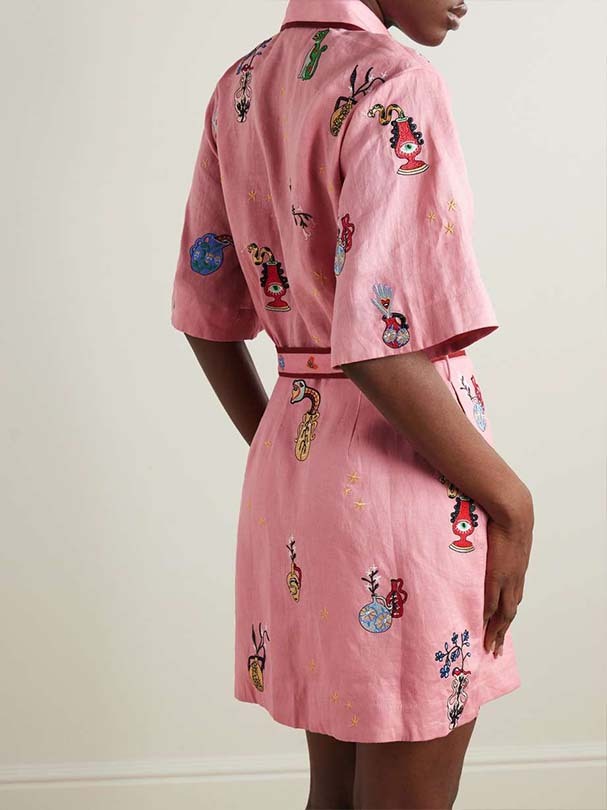 Casual Printed Shirt Collar Single breasted Mini Dress