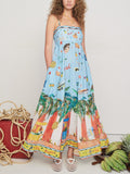 Unique Painted Island Print A Line Midi Dress