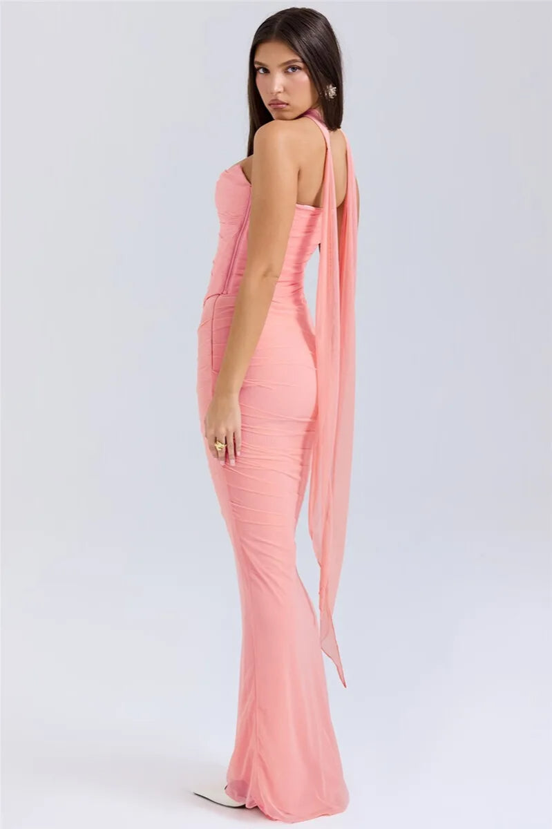 Wine Red Strapless Crop Top and Maxi Dress Set