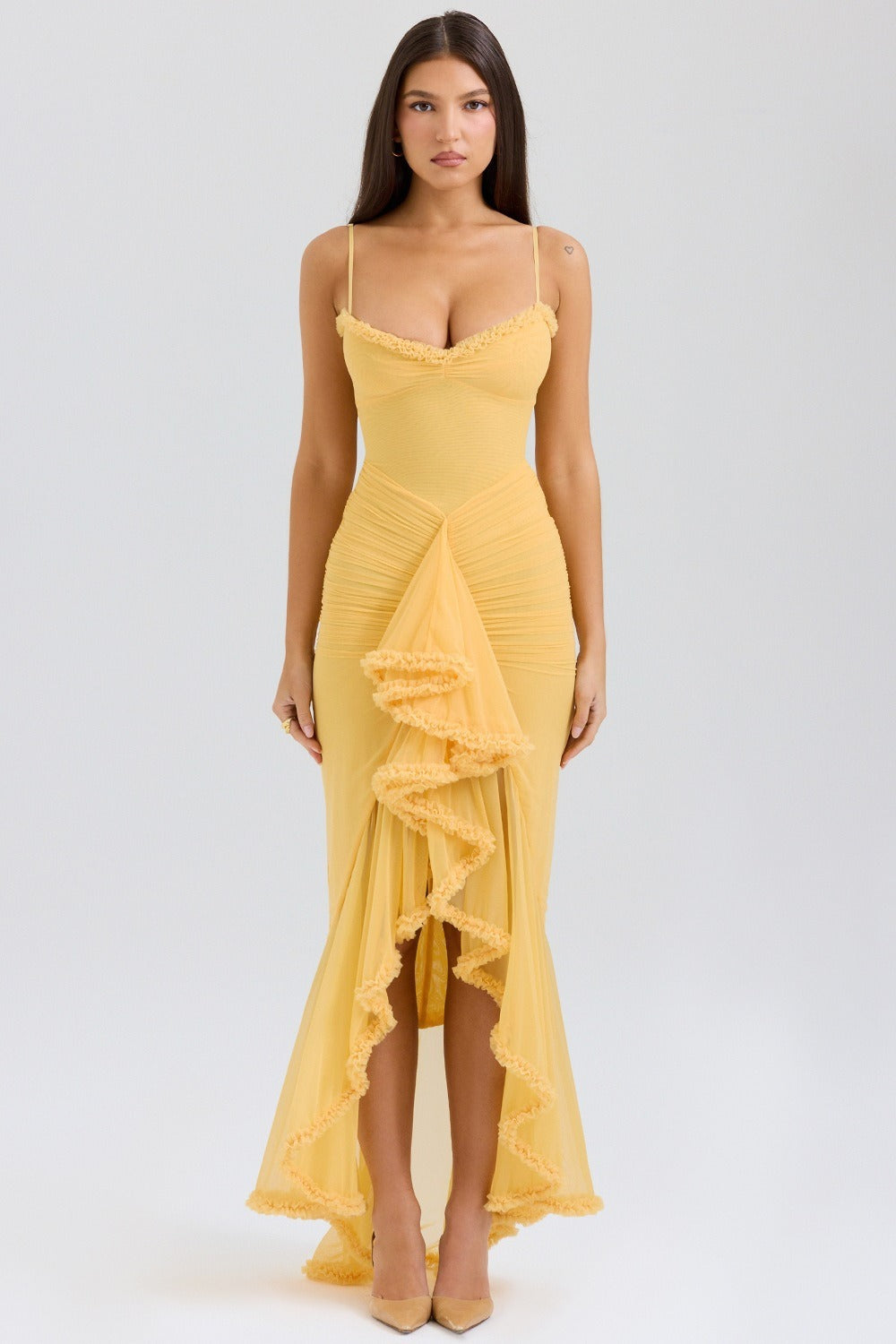 Stretch Mesh V Neck Cami Midi Dress