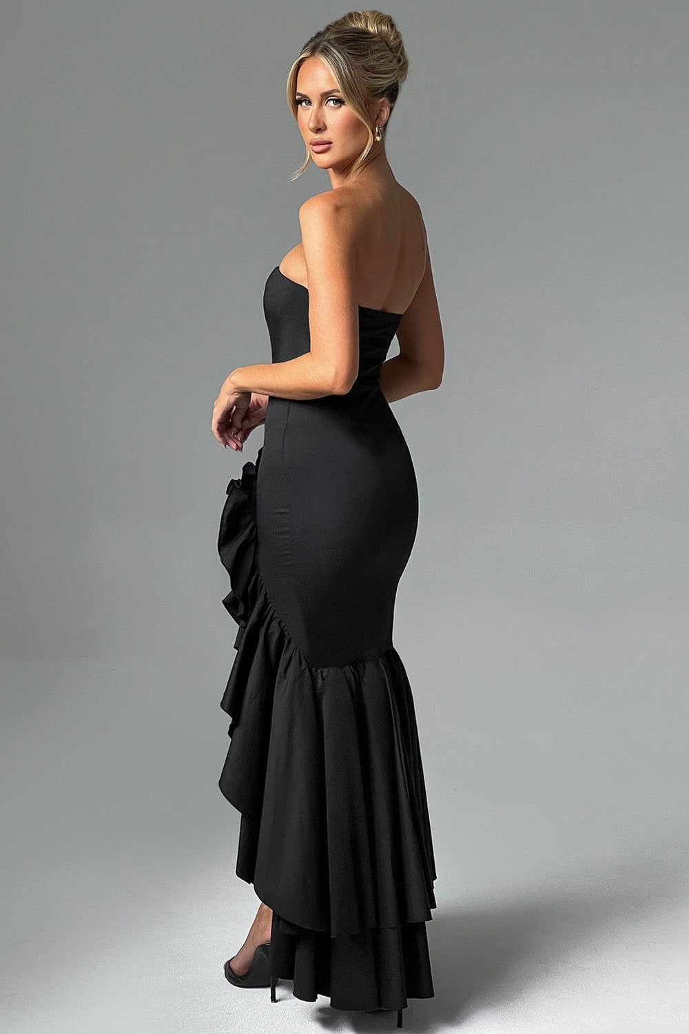 Daphne Asymmetrical Ruffle Maxi Dress