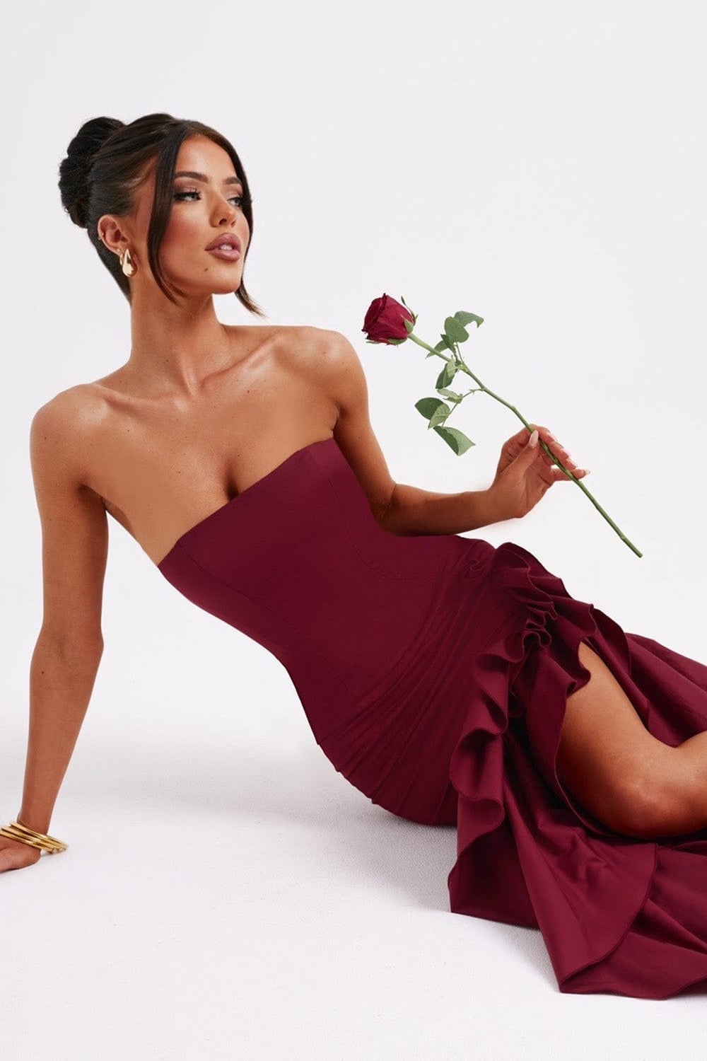 Daphne Asymmetrical Ruffle Maxi Dress