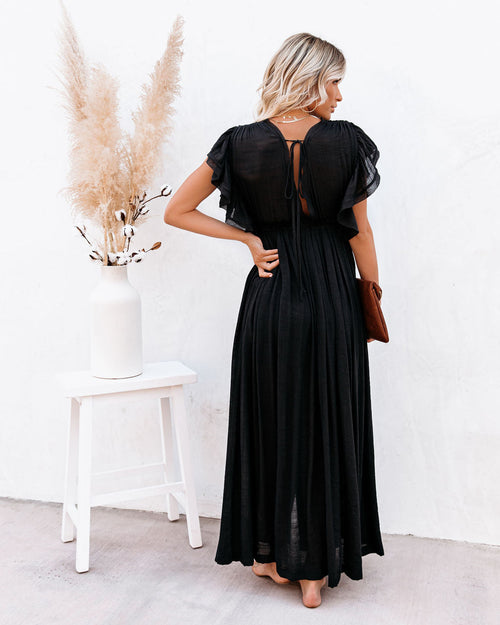 Anika Pocketed Button Down Ruffle Maxi Dress Black