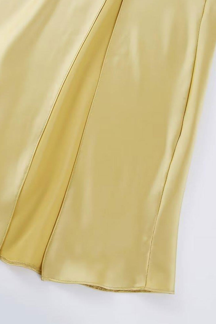 Asymmetrical One Shoulder Backless Satin Sleeveless Midi Dress Muted Yellow