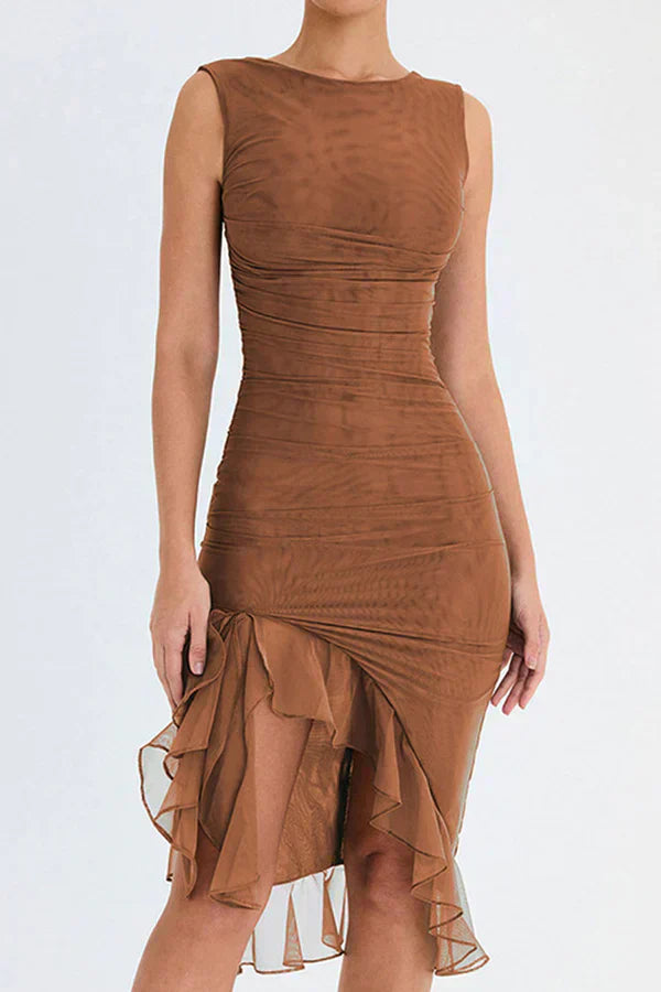 Elita | Boat Neck Ruffle Sheath Dress