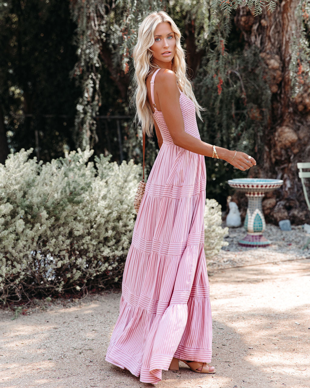 At Sea Cotton Blend Smocked Maxi Dress Pink