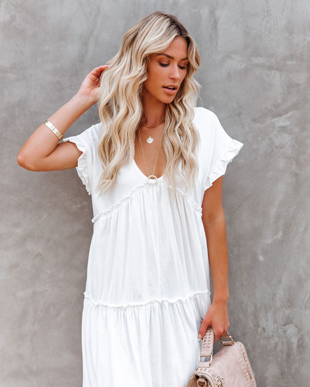 Avalon Cotton Ruffle Tiered Midi Dress White