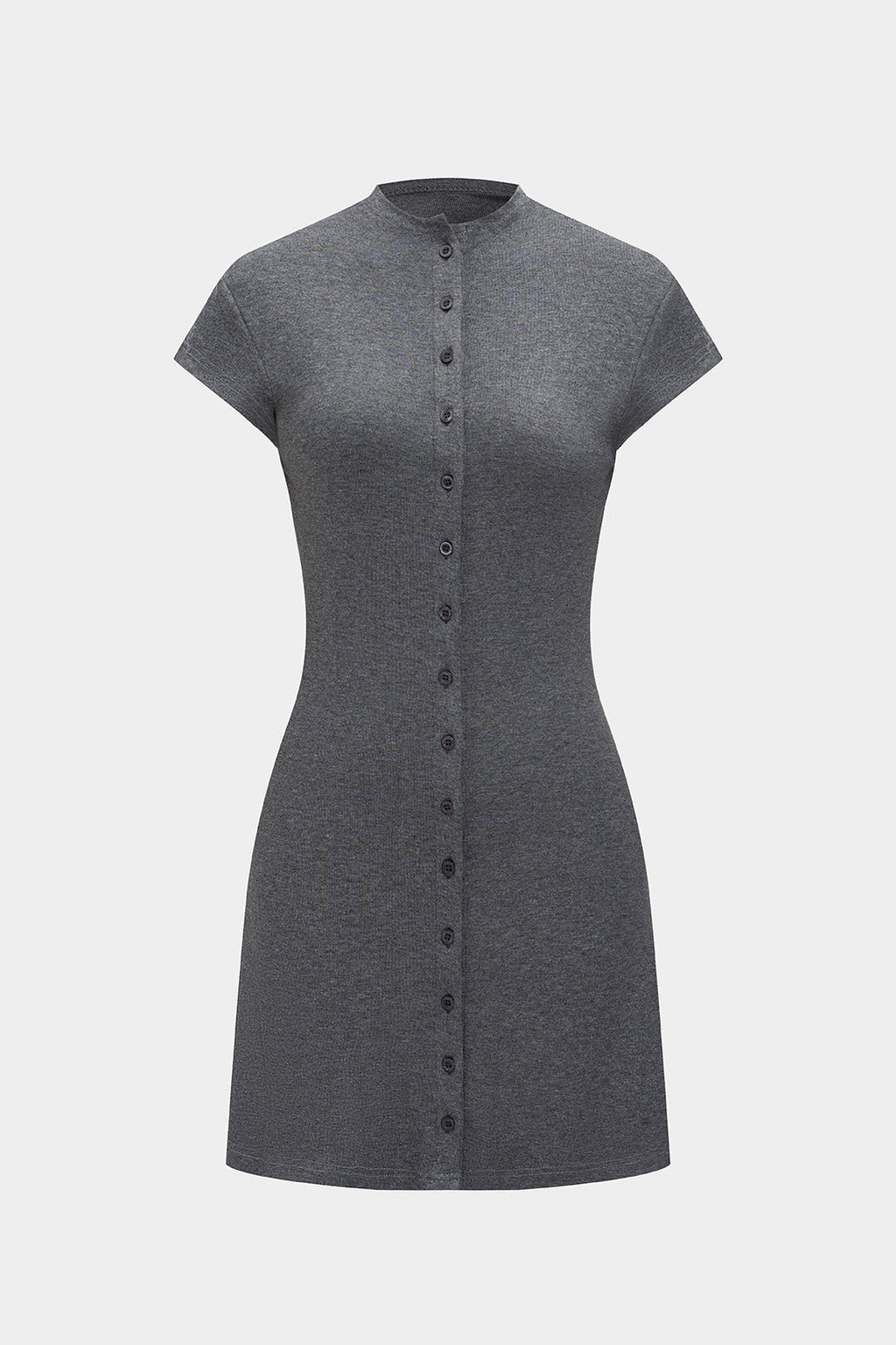 Solid Color A Line Button Short Sleeve Mini Dress