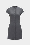 Solid Color A Line Button Short Sleeve Mini Dress