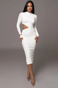 Long Sleeve Cutout Ruched Midi Dress