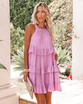 Baise Pocketed Tiered Mini Dress Dusty Orchid