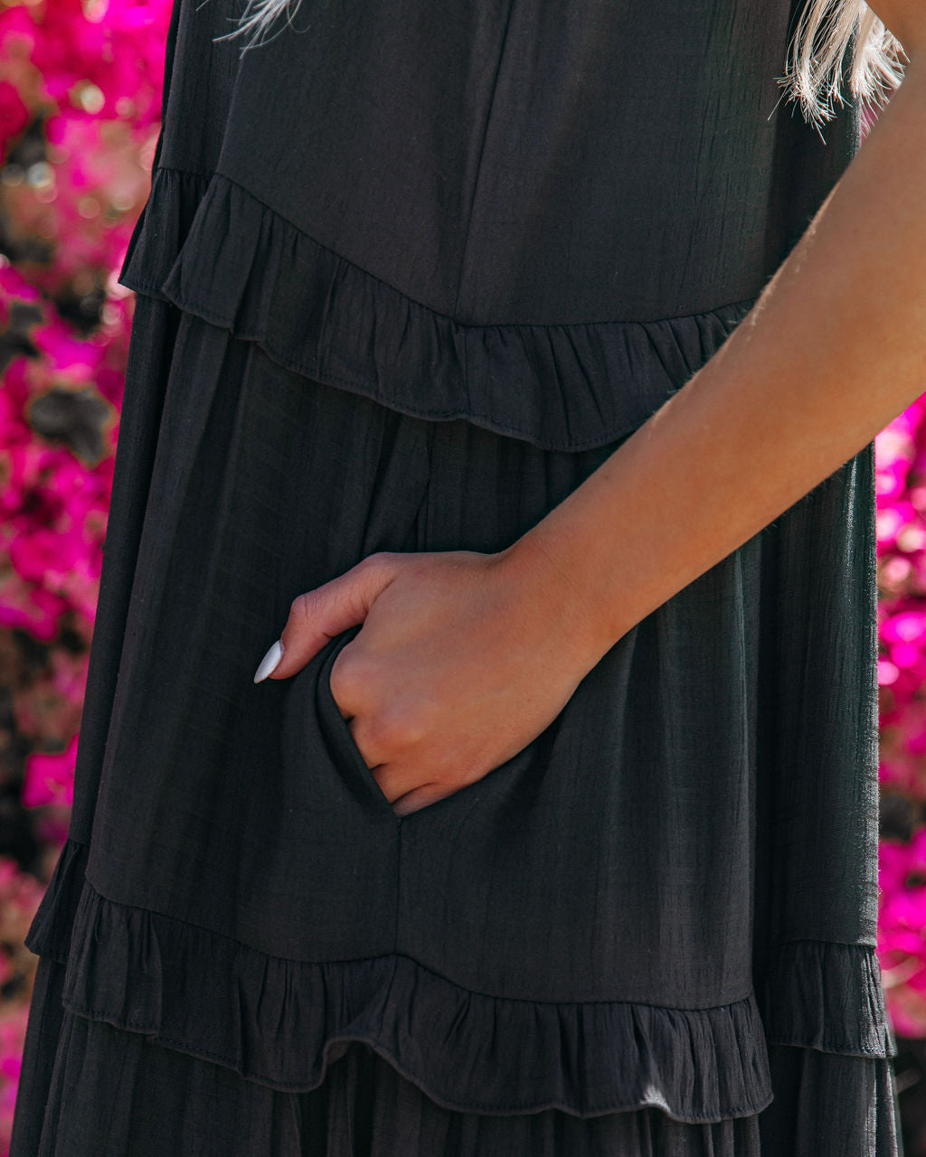 Ballard Cotton Blend Pocketed Tiered Midi Dress Black