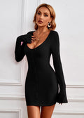 U Neck Button Bodycon Mini Dress