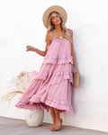Brisbane Tiered Tassel Midi Dress Mauve