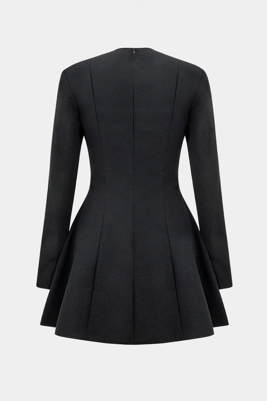 Solid V neck Fake Pockets And Zipper Mini Dress