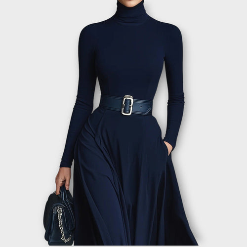 Celina | Belted High Neck Dress