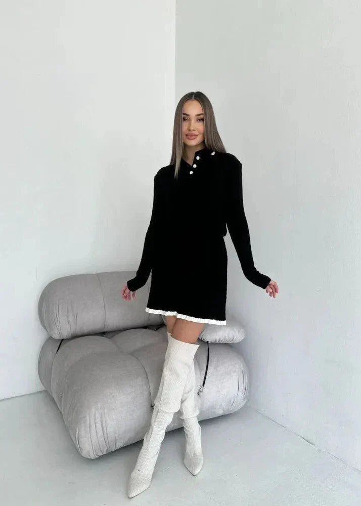 Cable Knit Buttoned Sweater Dress Set