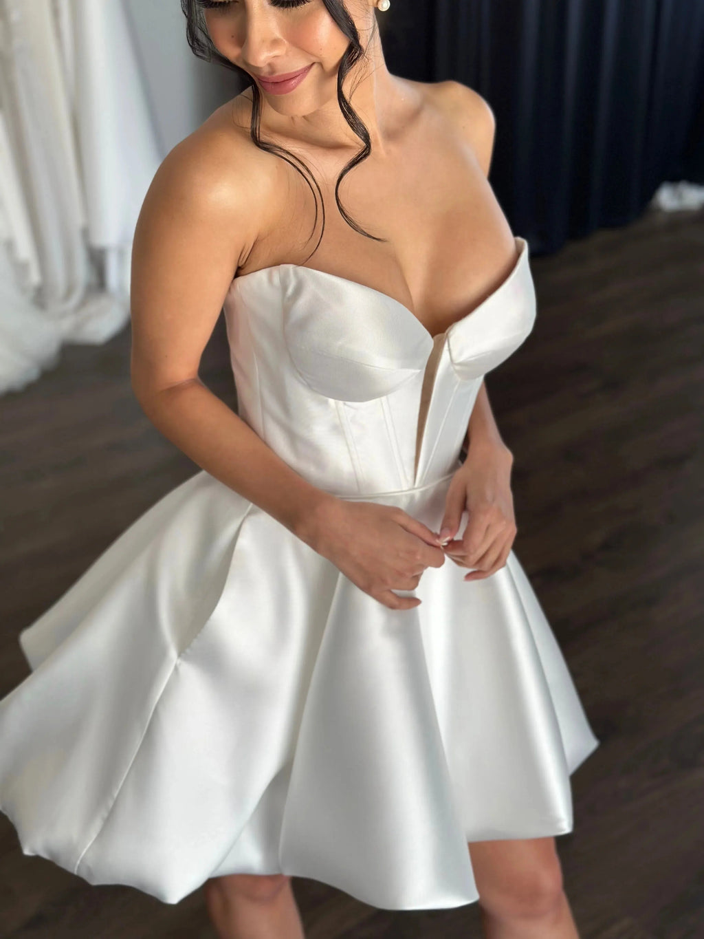 Bubble-Style Skirt Bridal Gown Dress Vestido De Novia Simple Skirt Wedding Dress Satin Bow Court Train