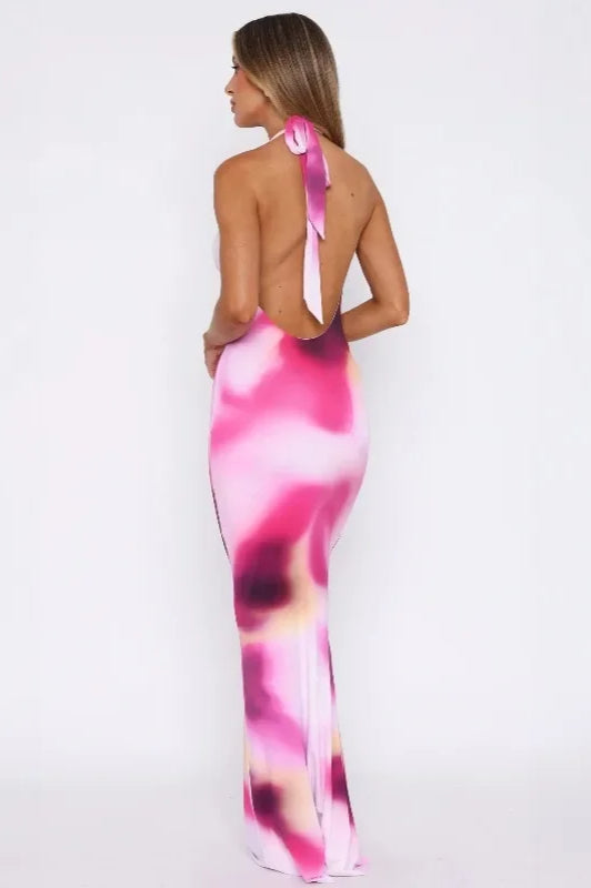 Deep V neck Backless Maxi Dress