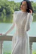 Hollow Out Mesh High Collar Slim Fit Maxi Dress