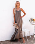 Dolly Satin High Low Ruffle Maxi Dress Mochaccino