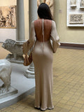 Elegant Solid Backless Maxi Dress