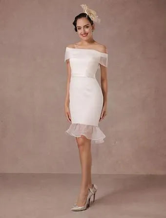 Vintage Short Wedding Dress Retro Satin Short Sleeve Wedding Dress Satin Mermaid Bow Satin Court Train Sleeves White Modern Bridal Princess Gown Vestido De Novia