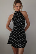 Polka Dot Halter A Line Mini Dress