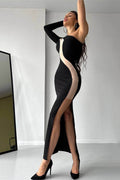 Asymmetrical One Shoulder Mesh Midi Dress