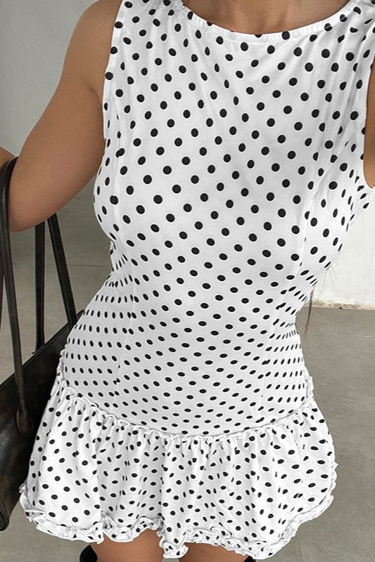 Polka Dot LaceTrim Bodycon Mini Dress