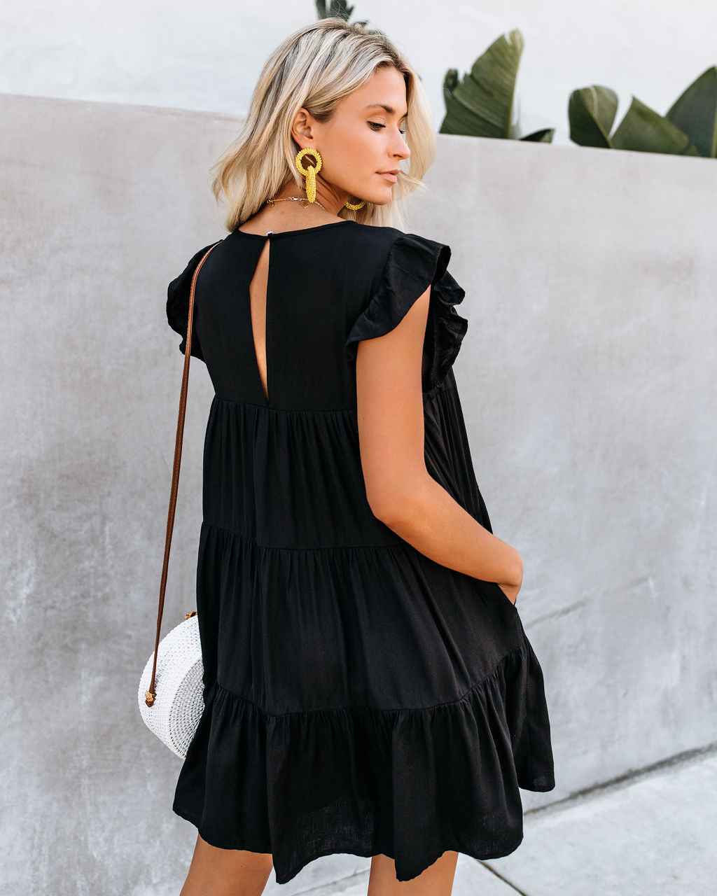 East Coast Pocketed Tiered Babydoll Dress Black