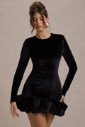 Velvet Ruched Hem Mini Dress