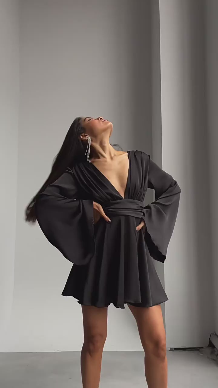Celeste Satin Bell Sleeve Mini Dress