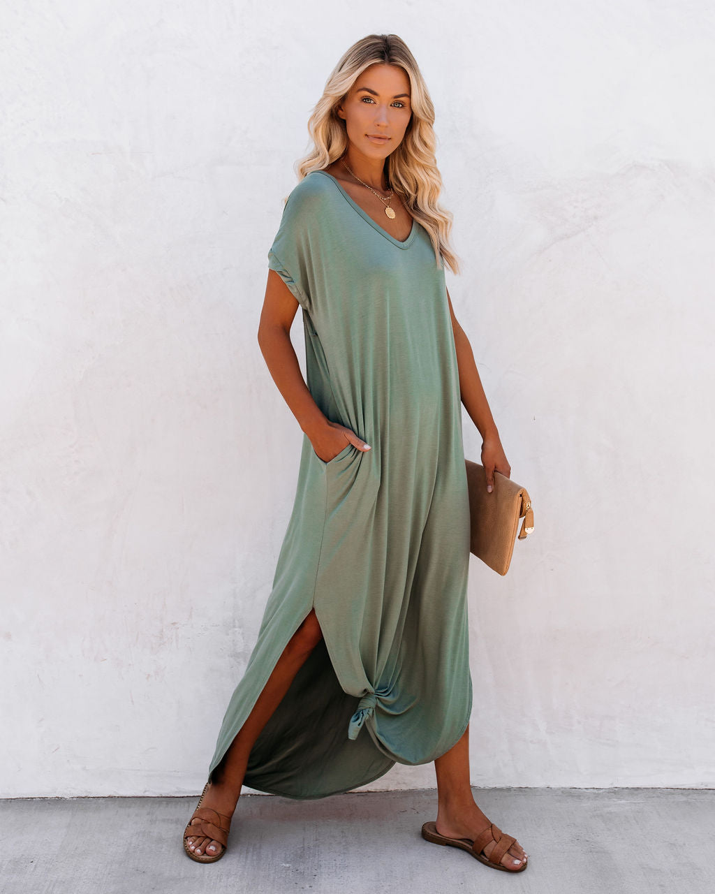 Farmers Market Pocketed Modal Maxi Dress Dark Sage