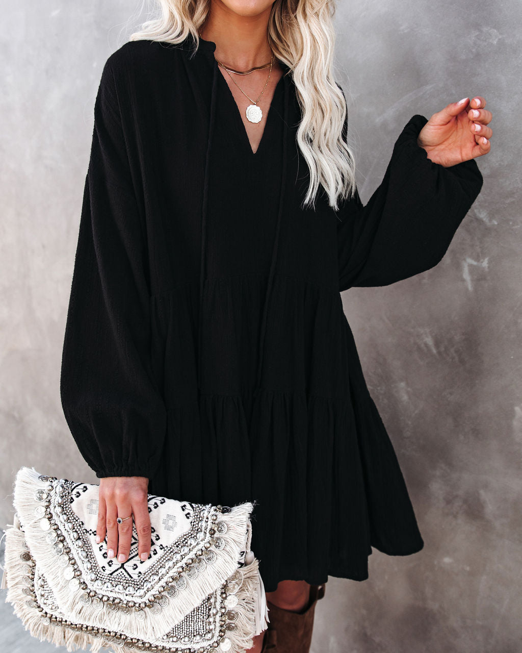 From Autumn To Spring Cotton Babydoll Dress Black