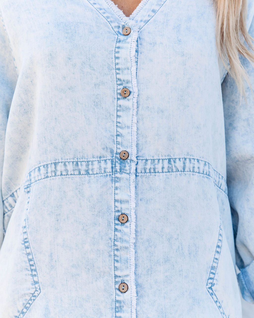 PREORDER Gabby Cotton Pocketed Chambray Button Down Tunic