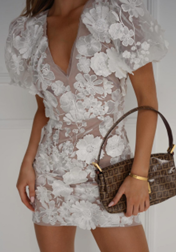 Hazel Floral Mini Dress With Puff Sleeves