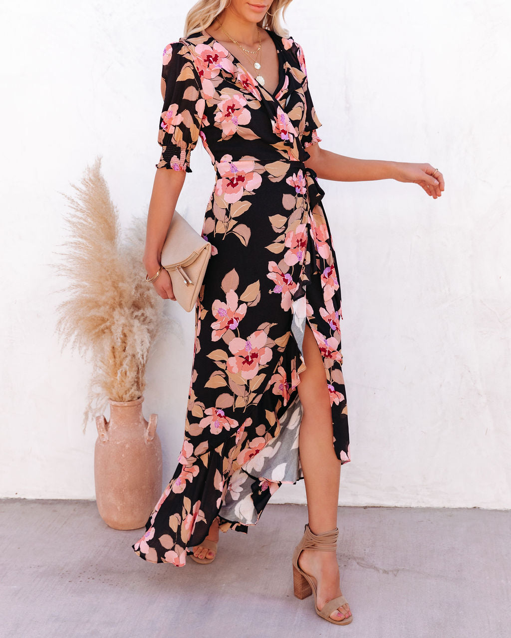Kassidy Floral Wrap Maxi Dress Black Multi