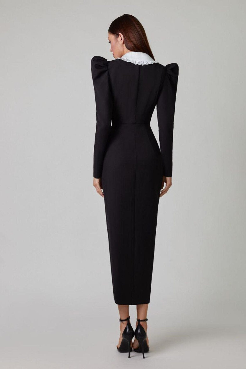 Kathy Peter Pan Collar V neck Midi Dress
