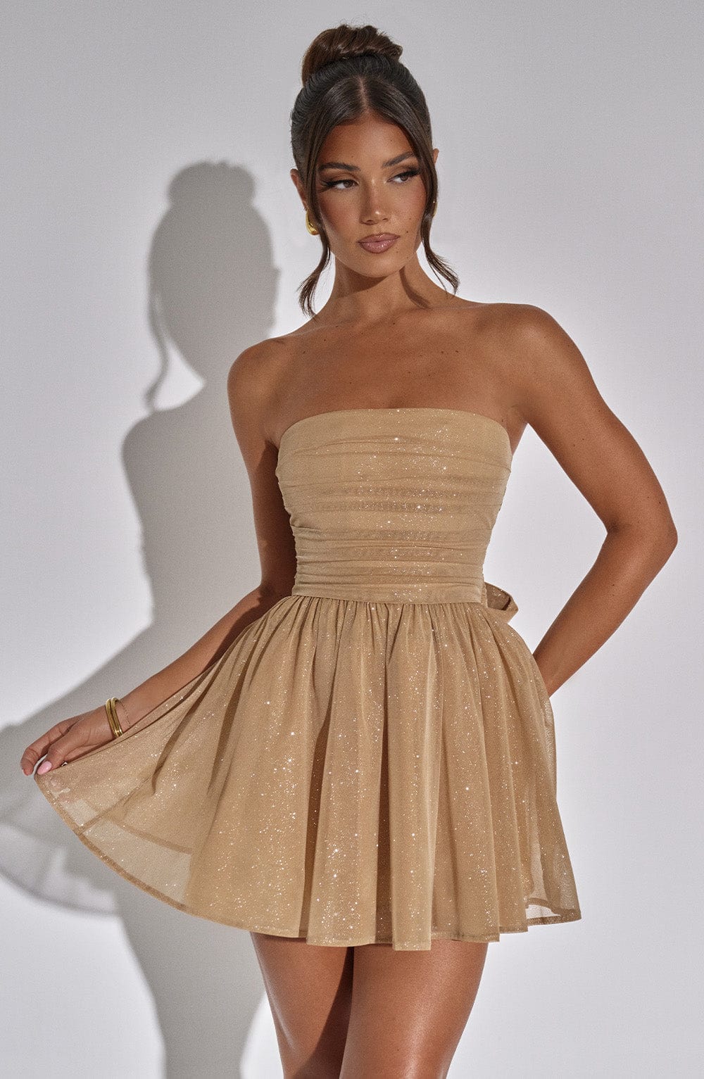 Esther Back Knot Strapless Sparkle Dress