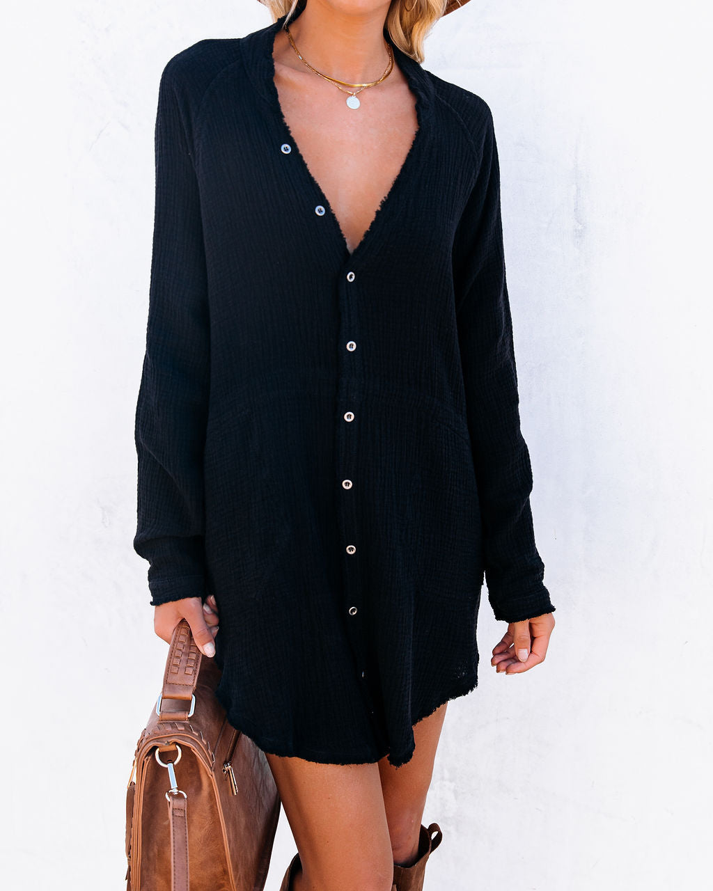 Kennedy Cotton Pocketed Button Down Tunic Black FINAL
