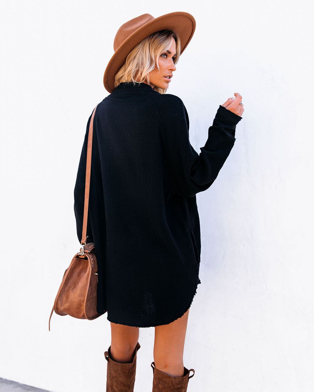 Kennedy Cotton Pocketed Button Down Tunic Black FINAL