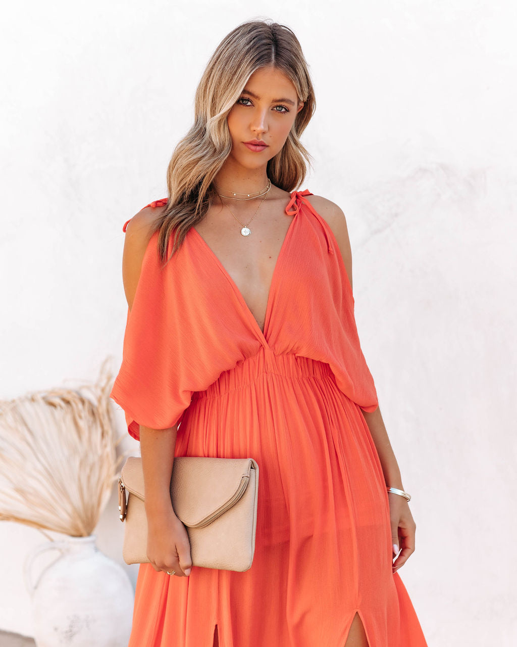 Korrine Cold Shoulder Maxi Dress Coral