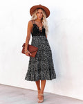 Let It Be Tiered Floral Lace Midi Dress Black