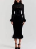 Elegance in Velvet Black Velvet Midi Dress