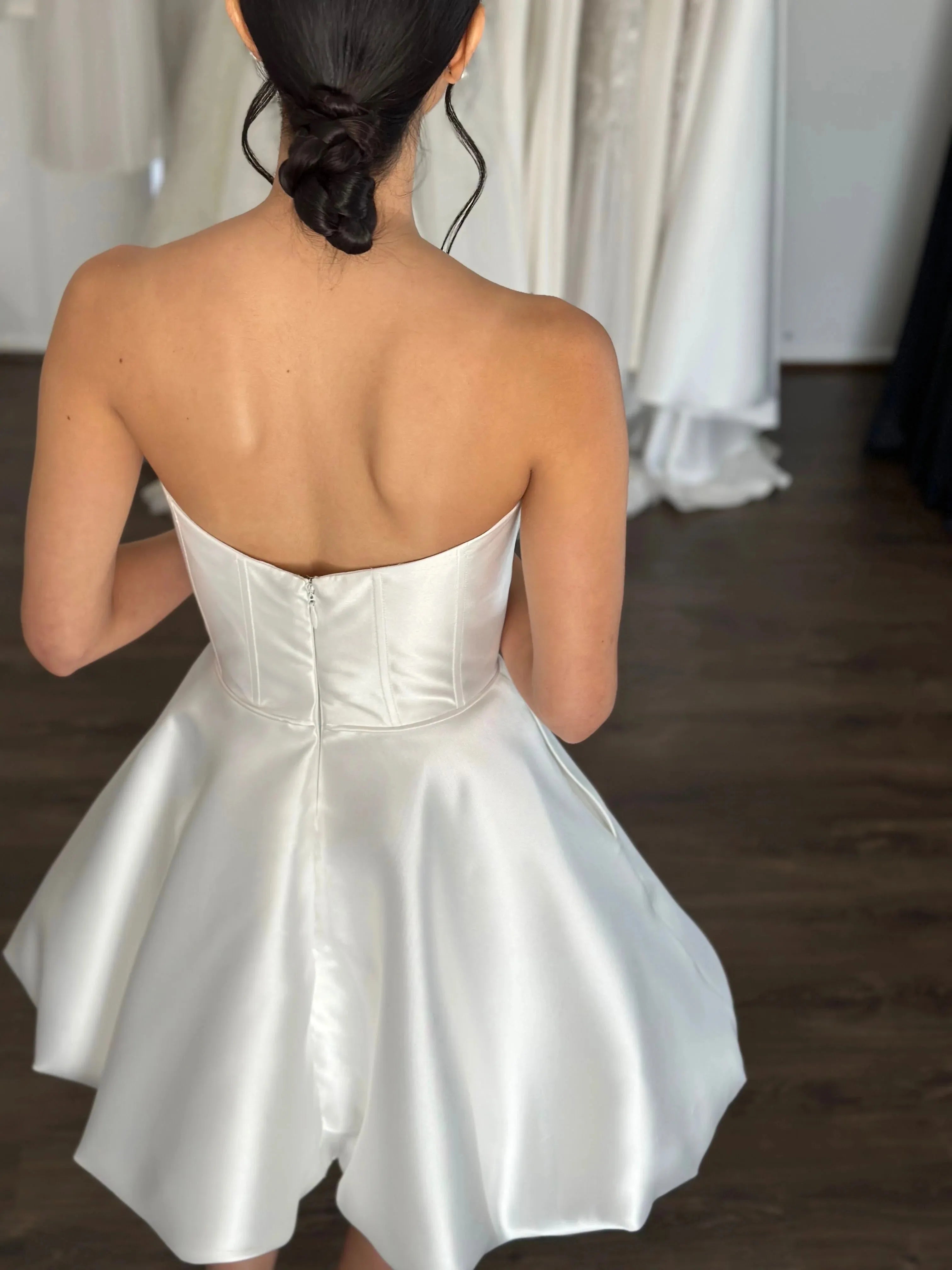 Bubble-Style Skirt Bridal Gown Dress Vestido De Novia Simple Skirt Wedding Dress Satin Bow Court Train