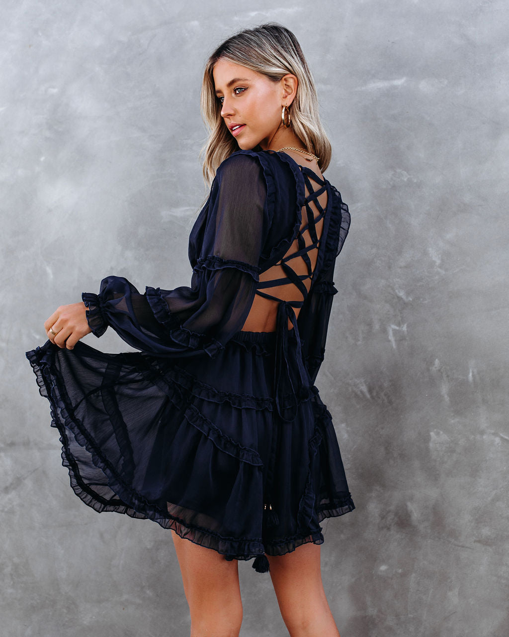 Marie Ruffle Tiered Cutout Dress Navy
