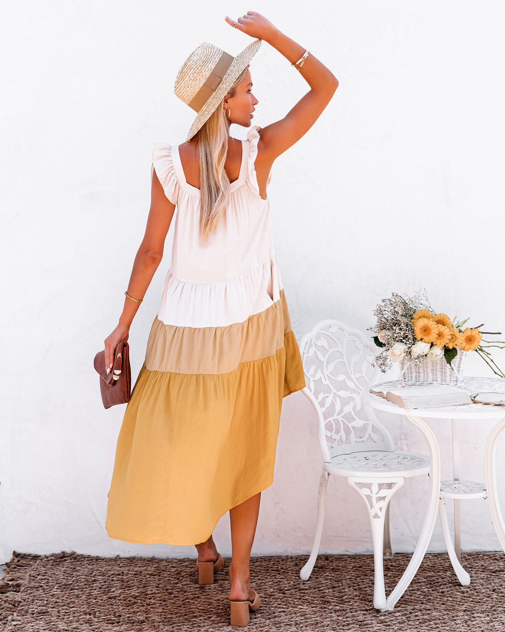 Melody Of Summer Pocketed High Low Tiered Midi Dress Mustard
